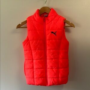 Puma Orange Quilted puffer Vest with Stand-Up Collar girls S (7-8)